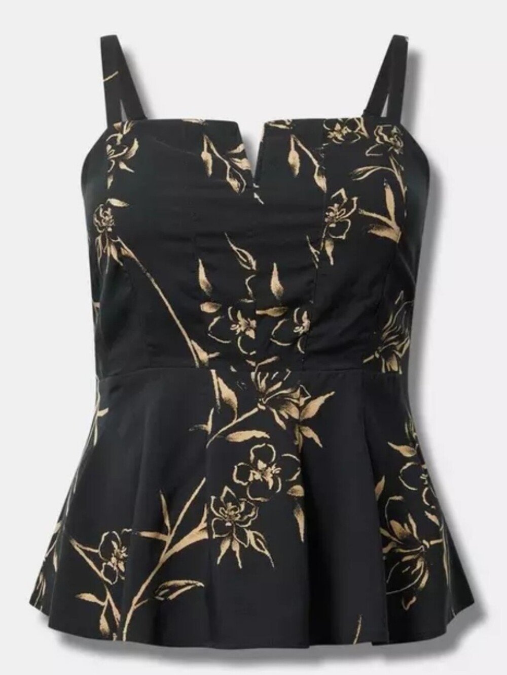 Black & Golden Tan Challis Peplum Cami Top